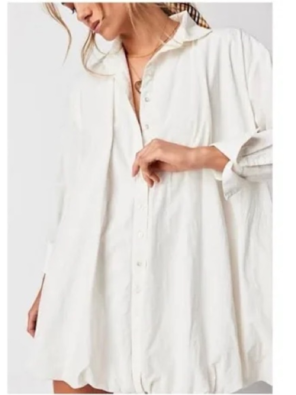 Free People Nova Cream Voluminous Button-Up Mini Shirt Dress